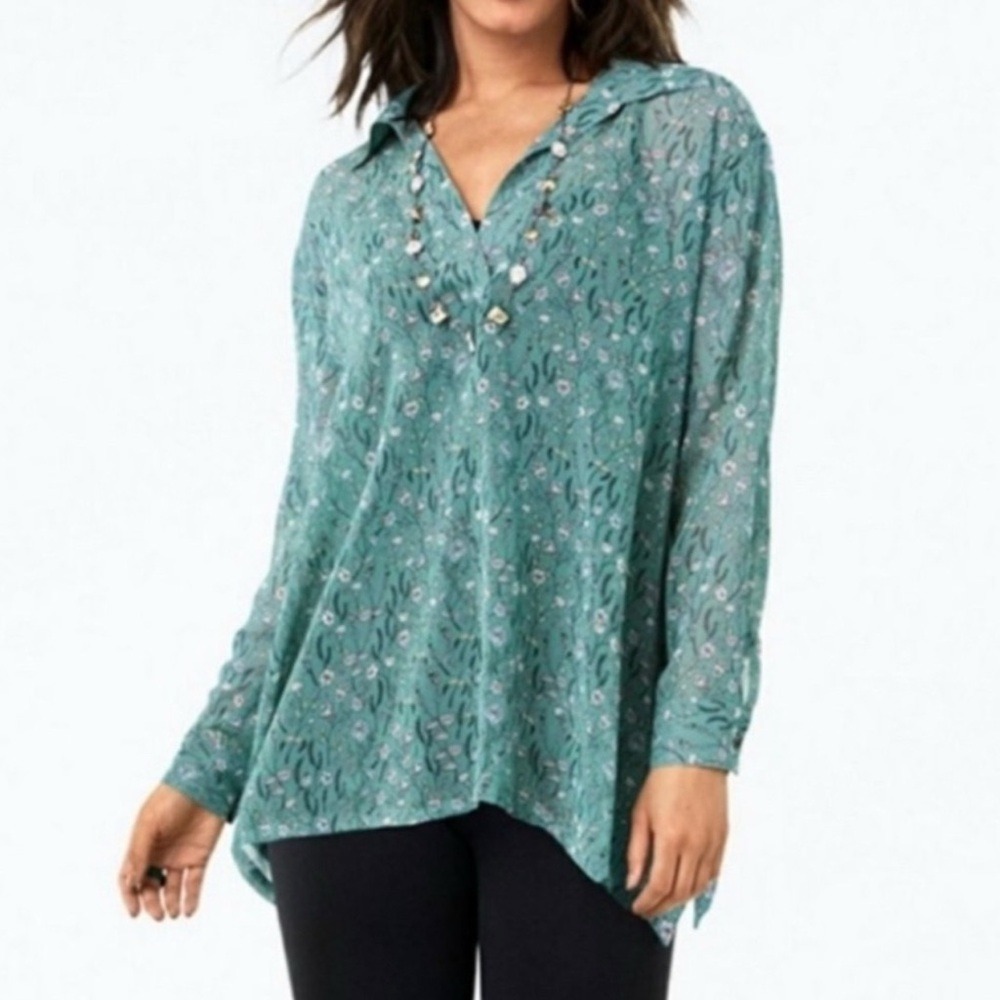 CAbi Women's Chase Field Off Flowers Blouse Size XXS